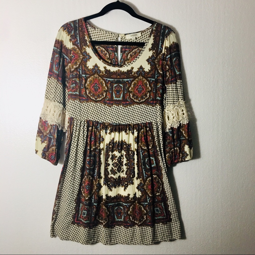 Umgee Crochet Sleeve Boho Peasant Dress Size Large